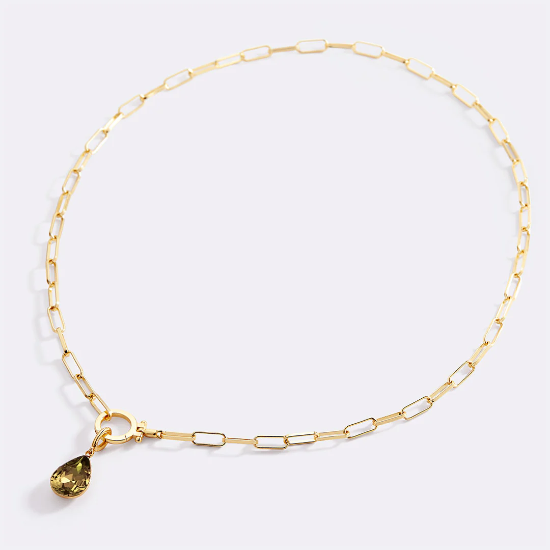 Mint Paperclip Necklace & Teardrop Birthstone Charm