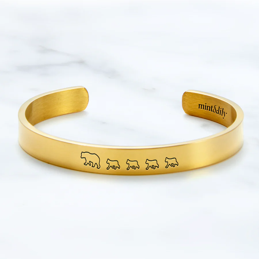Mama Bear & Her Baby Bears Engraved Cuff Bracelet