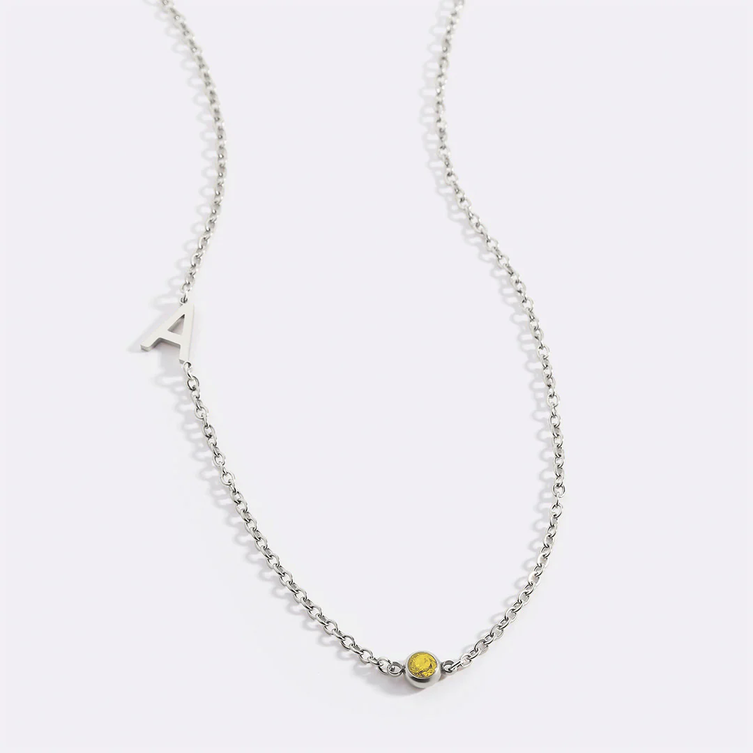 Initial Necklace with Birthstone Accent