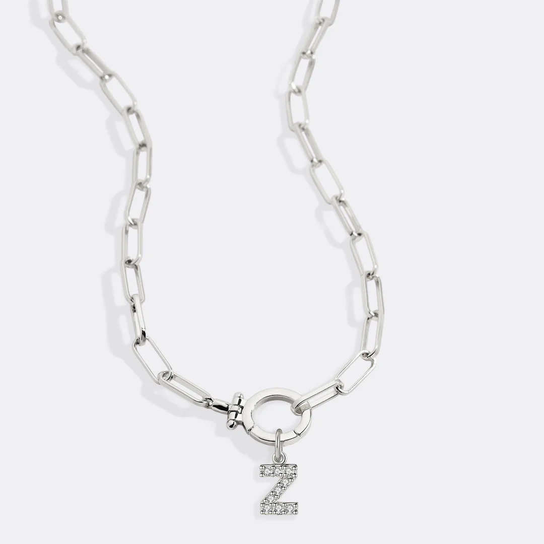 Mint Paperclip Necklace with Pave Initial Charm