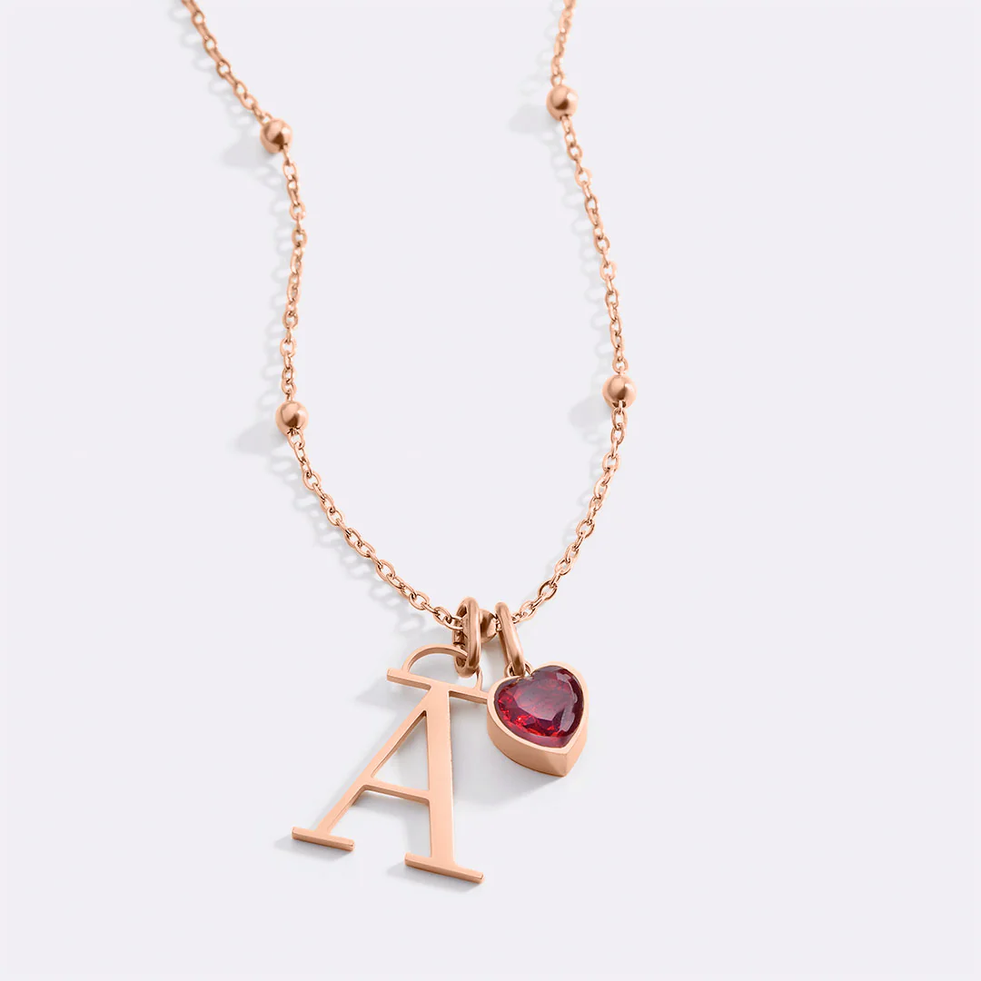 Droplet Birthstone & Initial Necklace