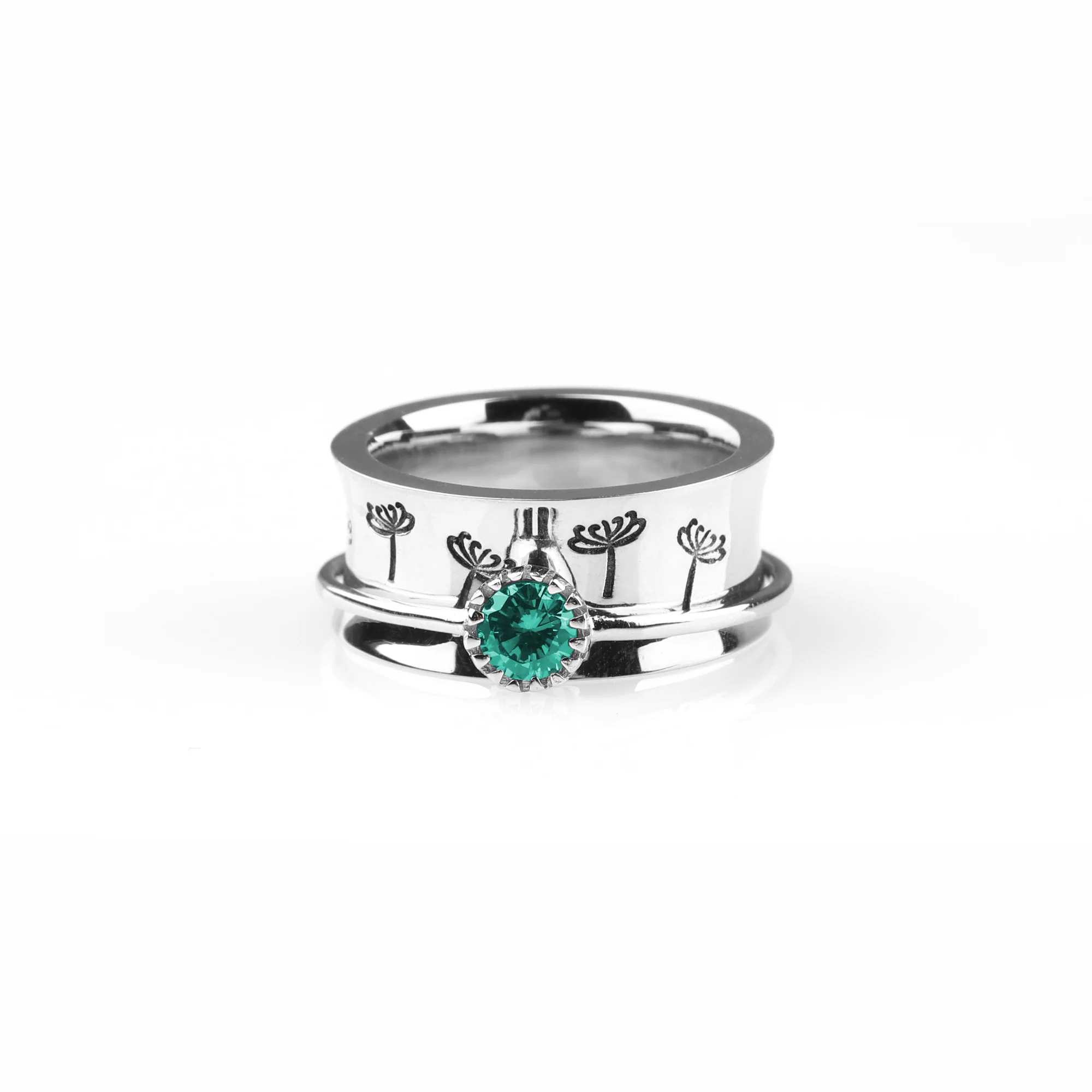 Silver Dandelion Birthstone Spinning Fidget Ring
