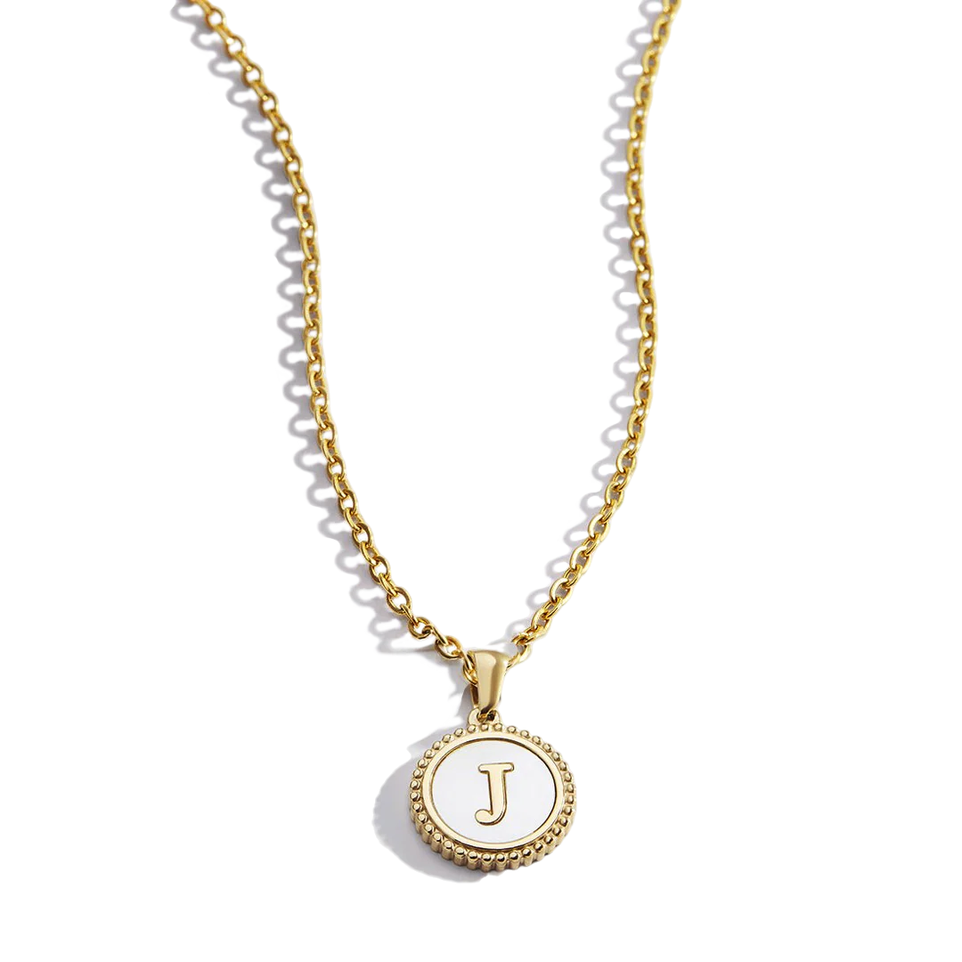 Mother of Pearl Disc Letter Necklace with Cable Chain