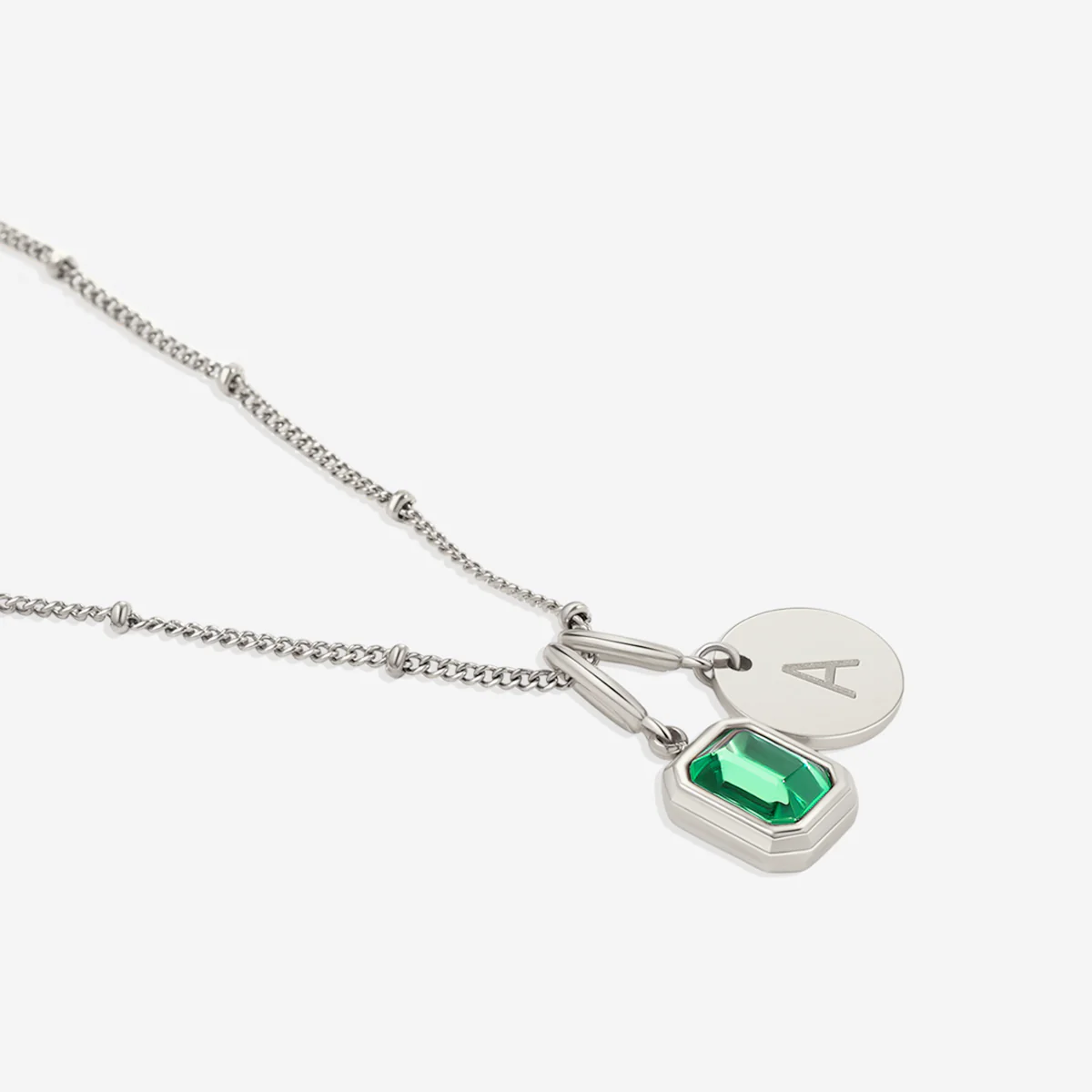 Baguette Birthstone & Initial Necklace
