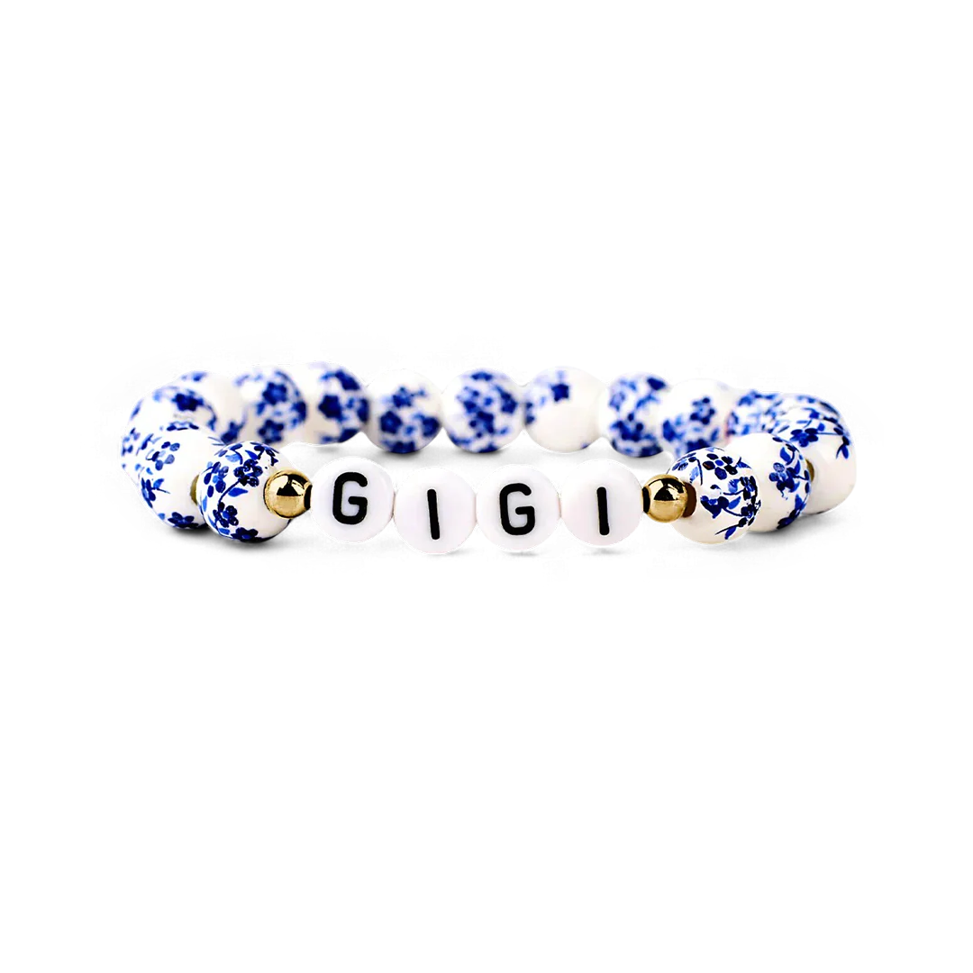 Blue Porcelain Floral Beaded Bracelet for Mom & Grandma