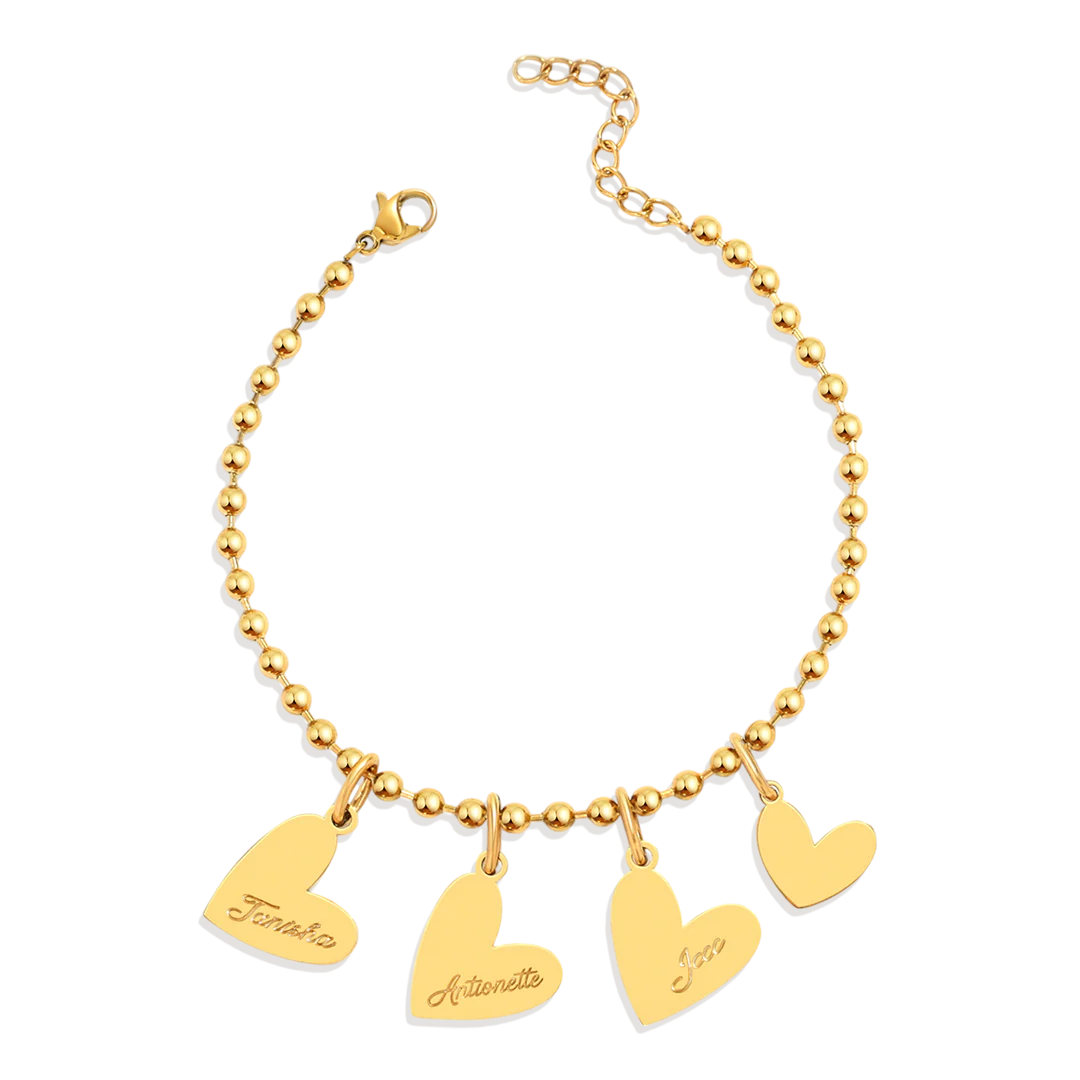 Personalized Beaded Double Heart Charm Bracelet