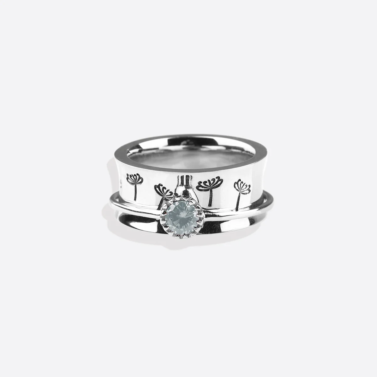 Silver Dandelion Birthstone Spinning Fidget Ring