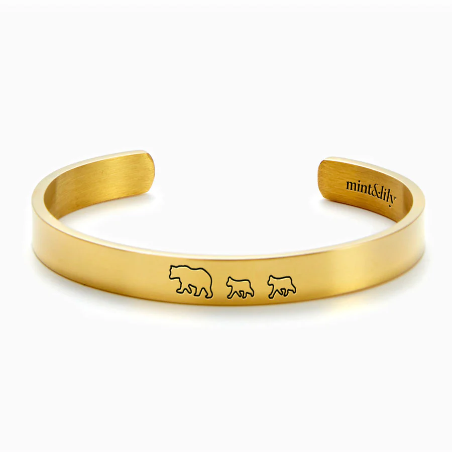 Mama Bear & Her Baby Bears Engraved Cuff Bracelet