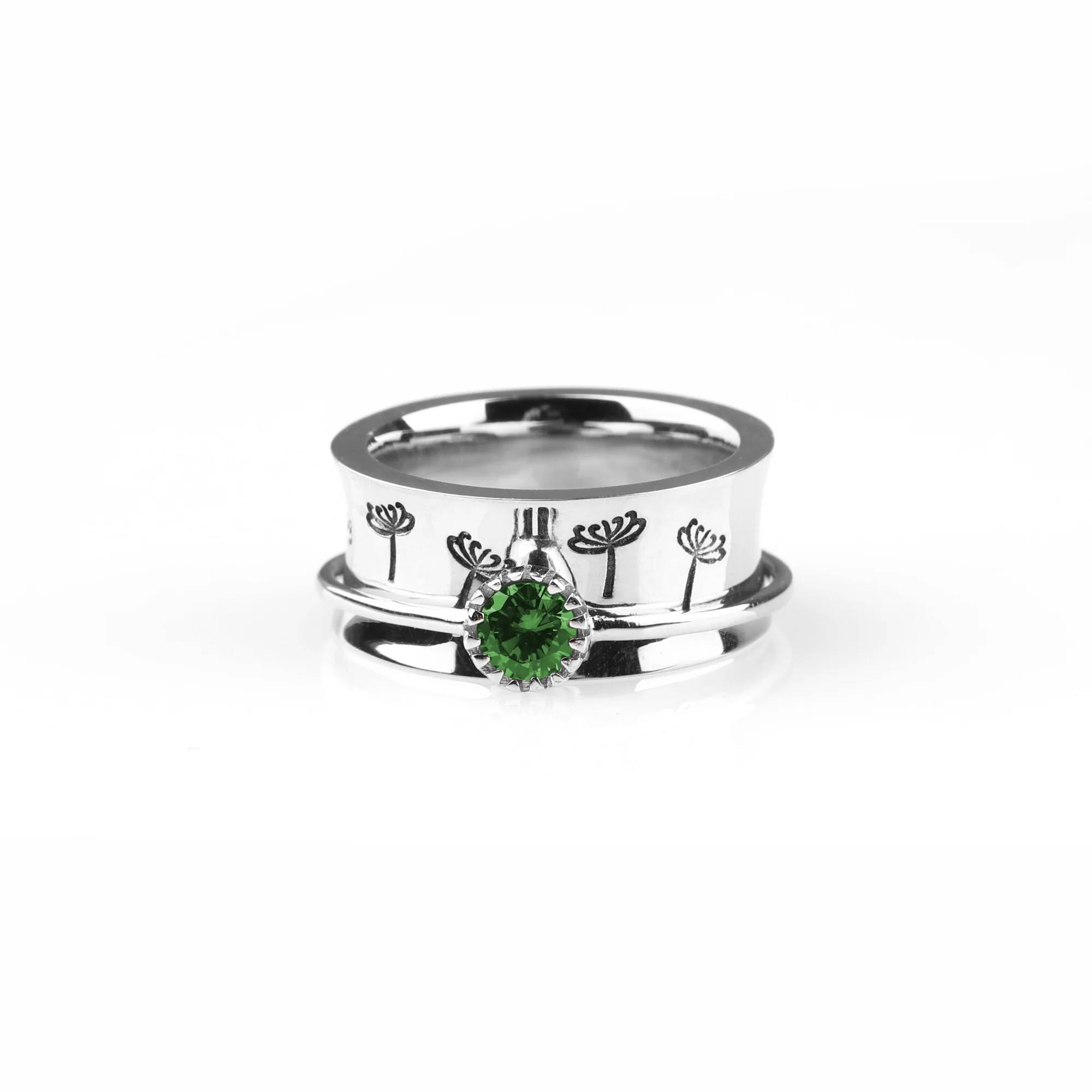 Silver Dandelion Birthstone Spinning Fidget Ring