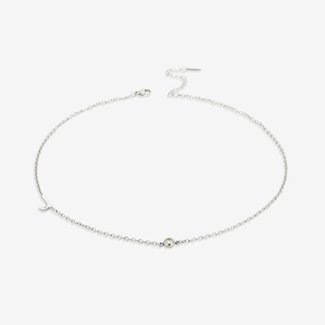 Initial Necklace with Birthstone Accent