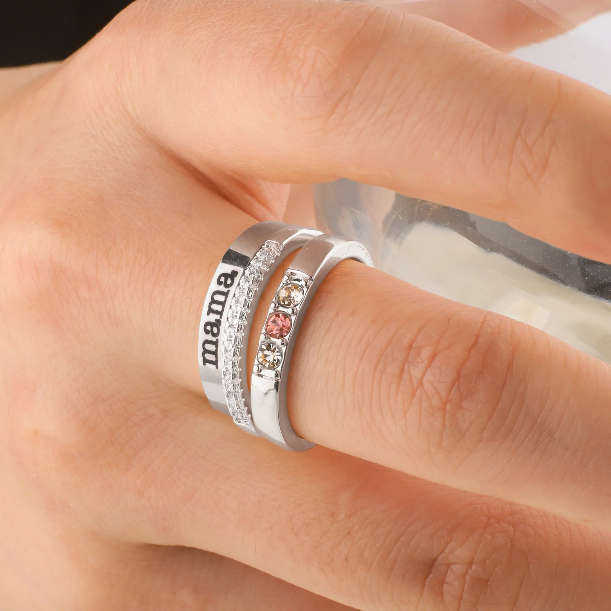 Personalized Name Birthstones Stacking Rings