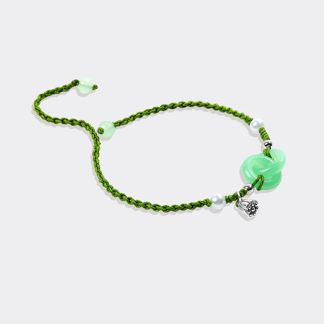 Jade Pearl & Lotus Prosperity String Bracelet