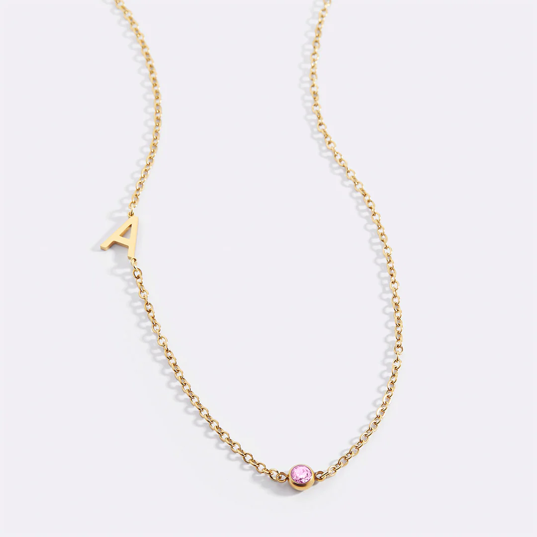 Initial Necklace with Birthstone Accent