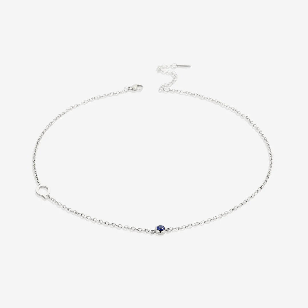 Initial Necklace with Birthstone Accent
