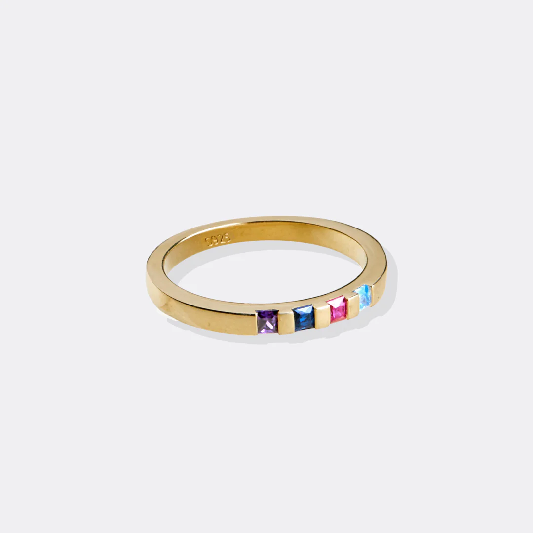 Princess-Cut Birthstone Band Ring