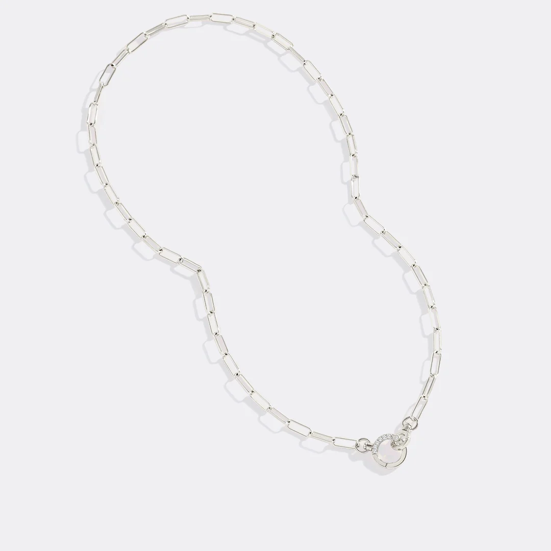 Pave Mint Paperclip Necklace