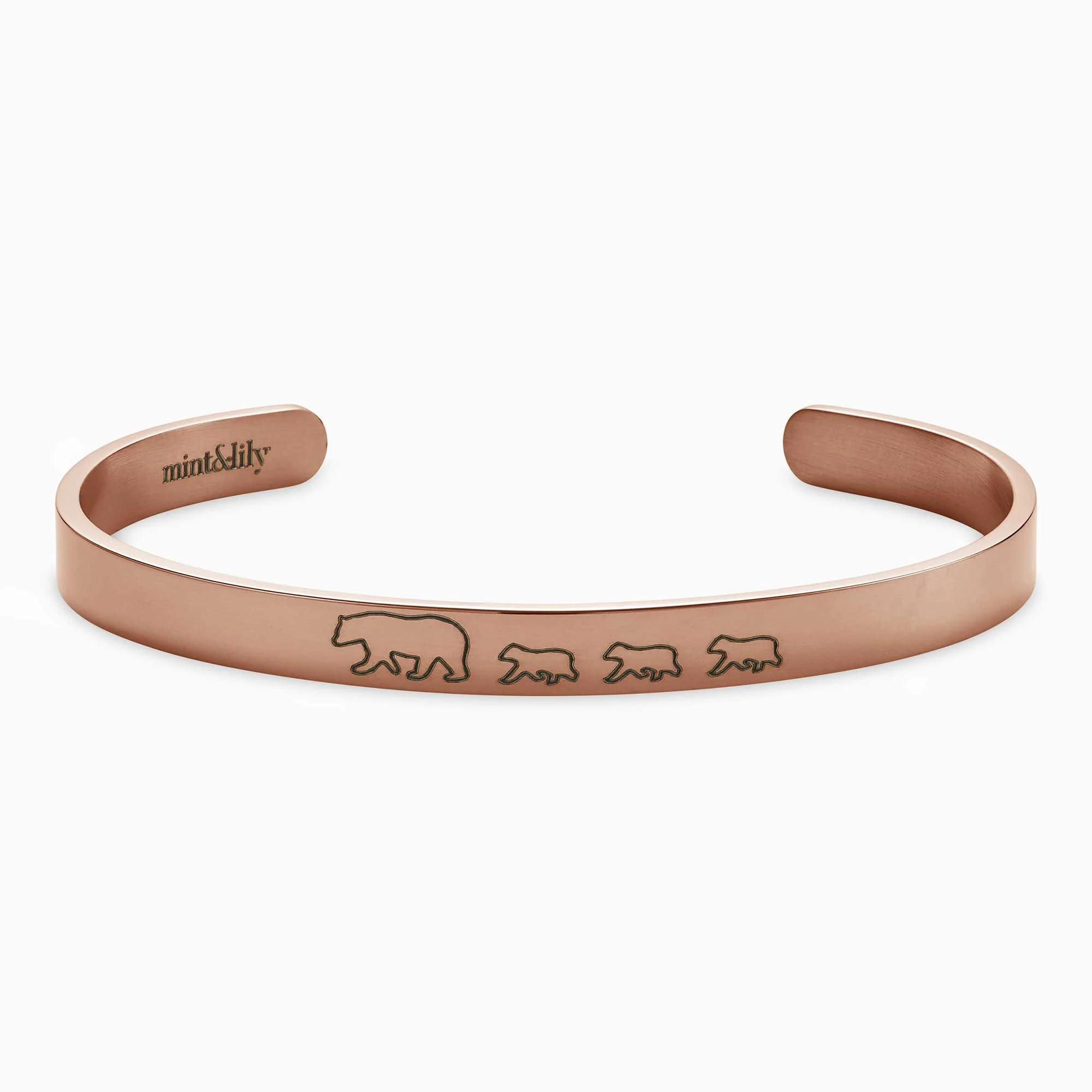 Mama Bear & Her Baby Bears Engraved Cuff Bracelet