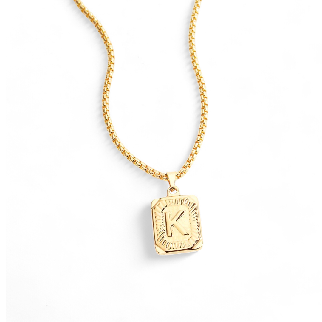 Initial Card Pendant Necklace with Rolo Chain