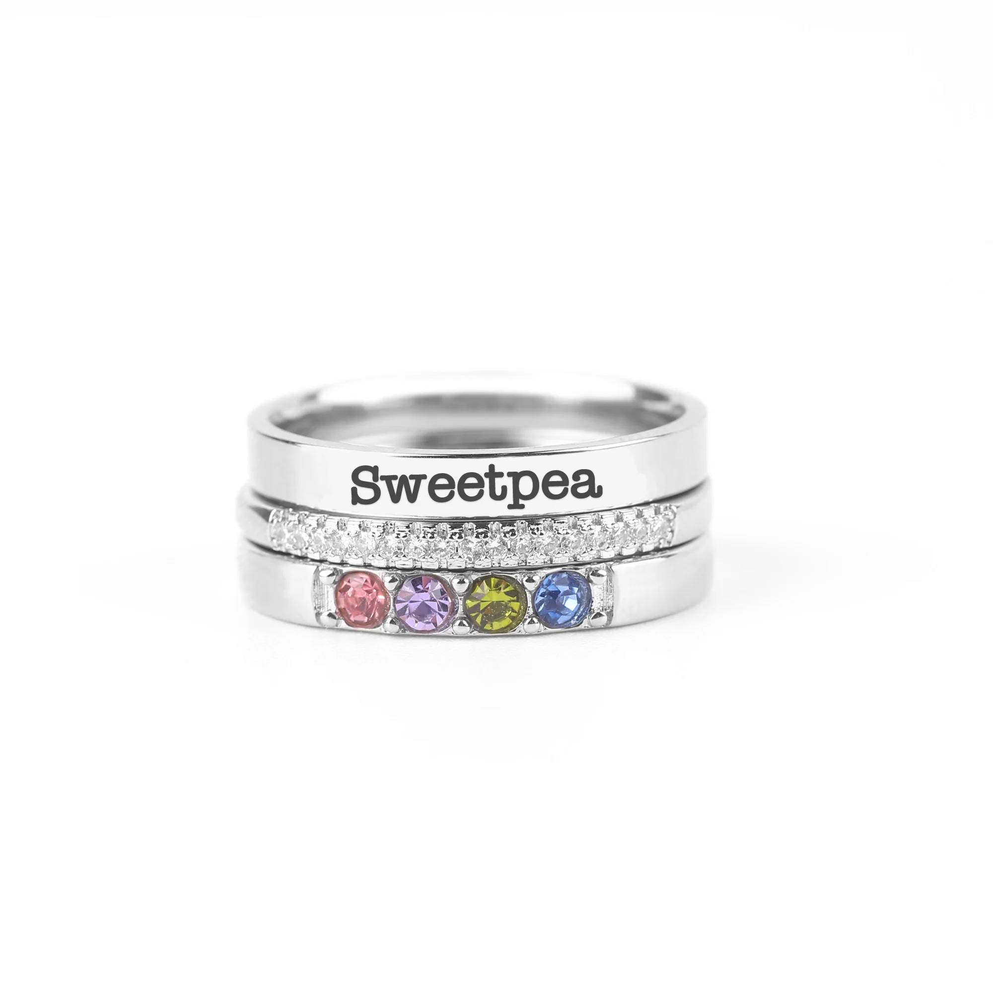 Personalized Name Birthstones Stacking Rings