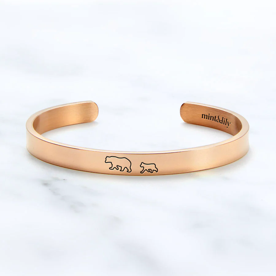 Mama Bear & Her Baby Bears Engraved Cuff Bracelet