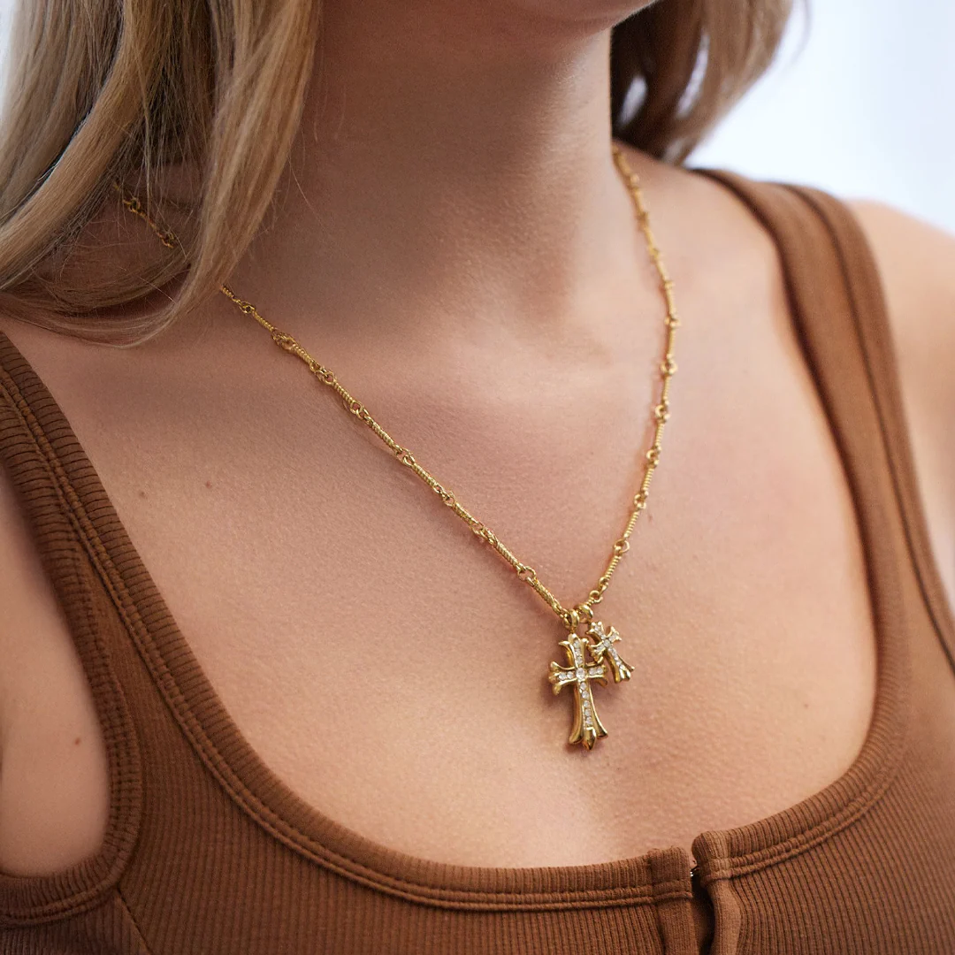 Double Cross Pendant Necklace