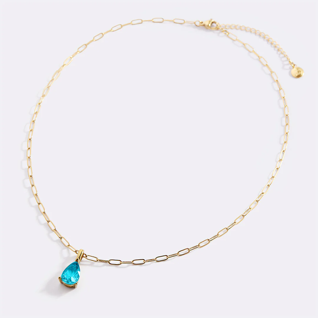 Birthstone Pendant Necklace with Dainty Paperclip Chain