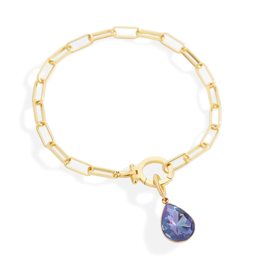 Mint Paperclip Bracelet & Teardrop Birthstone Charm