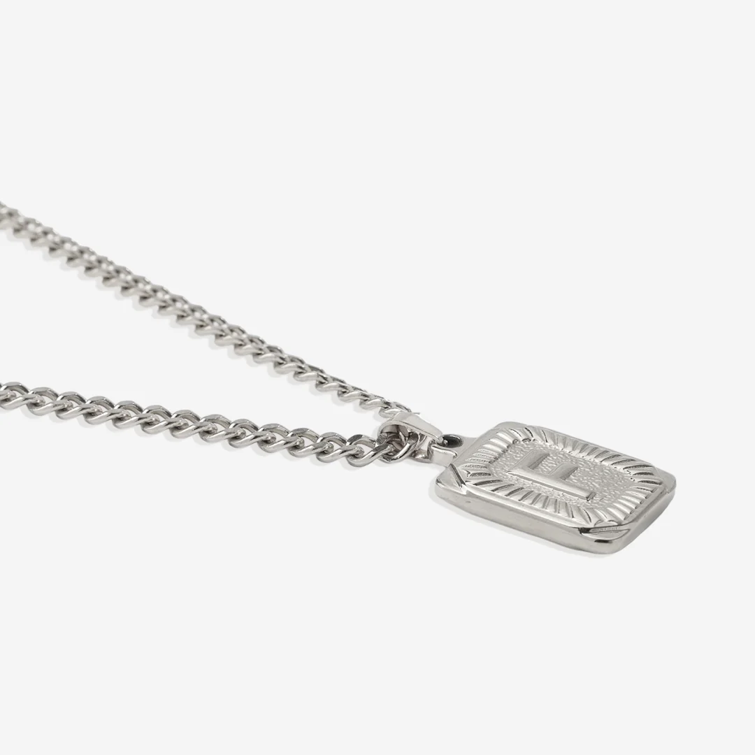 Initial Card Pendant Necklace with Curb Chain