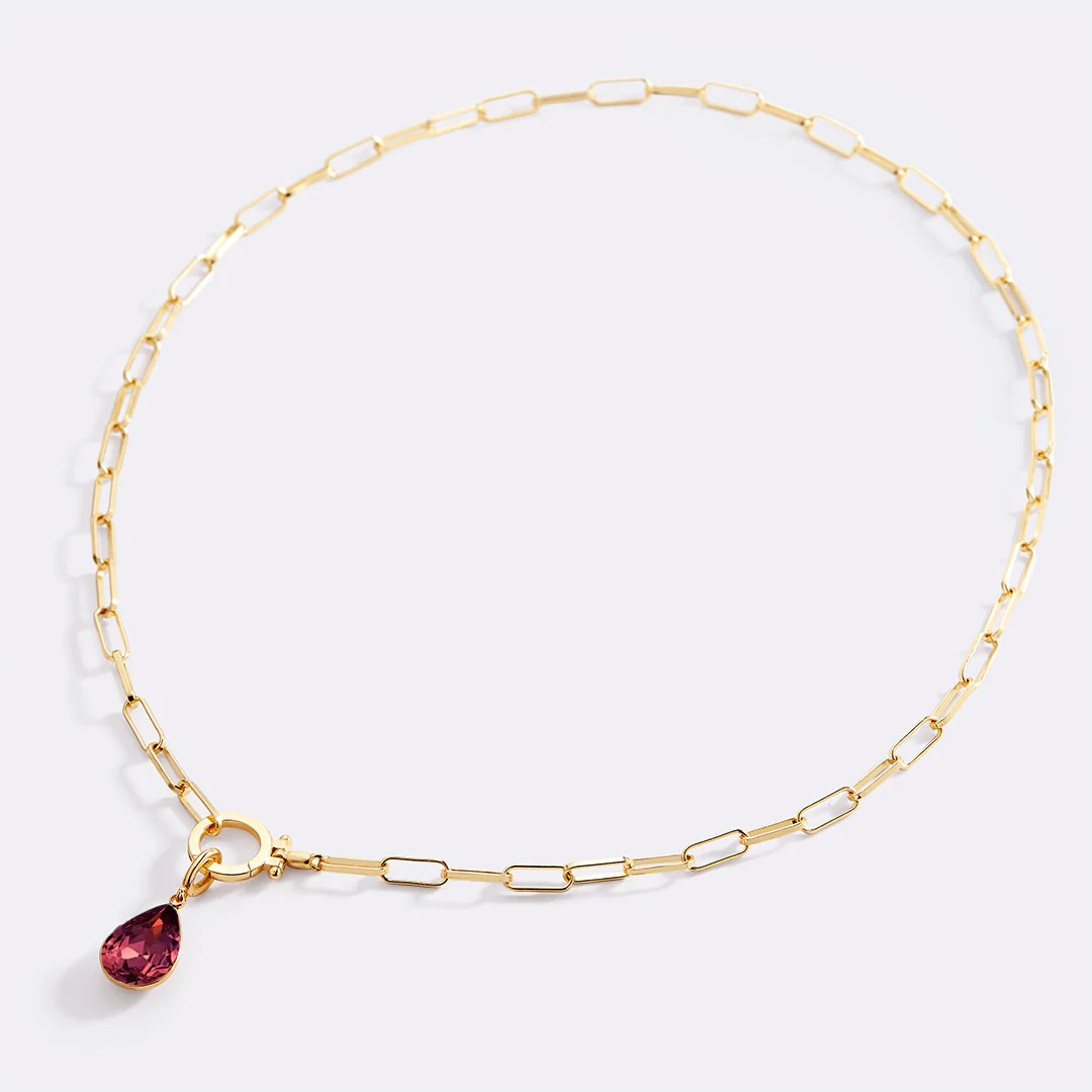 Mint Paperclip Necklace & Teardrop Birthstone Charm