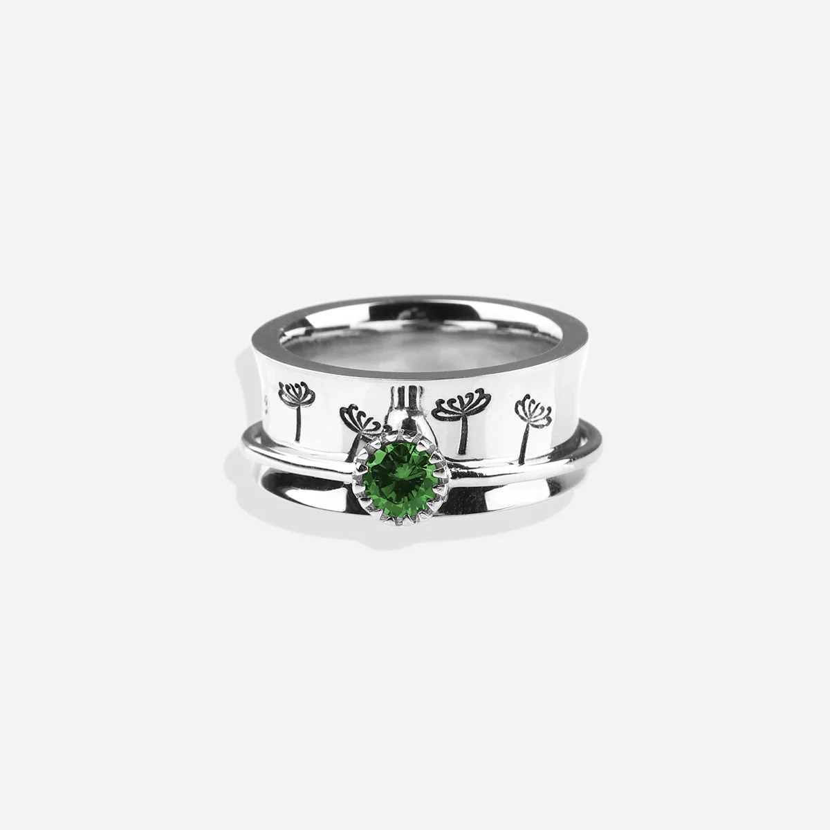 Silver Dandelion Birthstone Spinning Fidget Ring