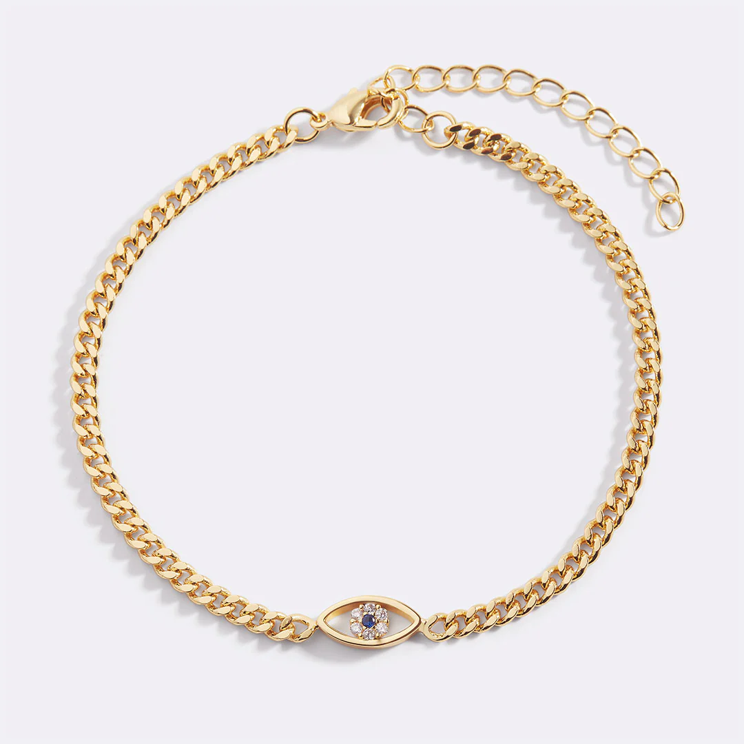 Dainty Cuban Link Chain Evil Eye Bracelet