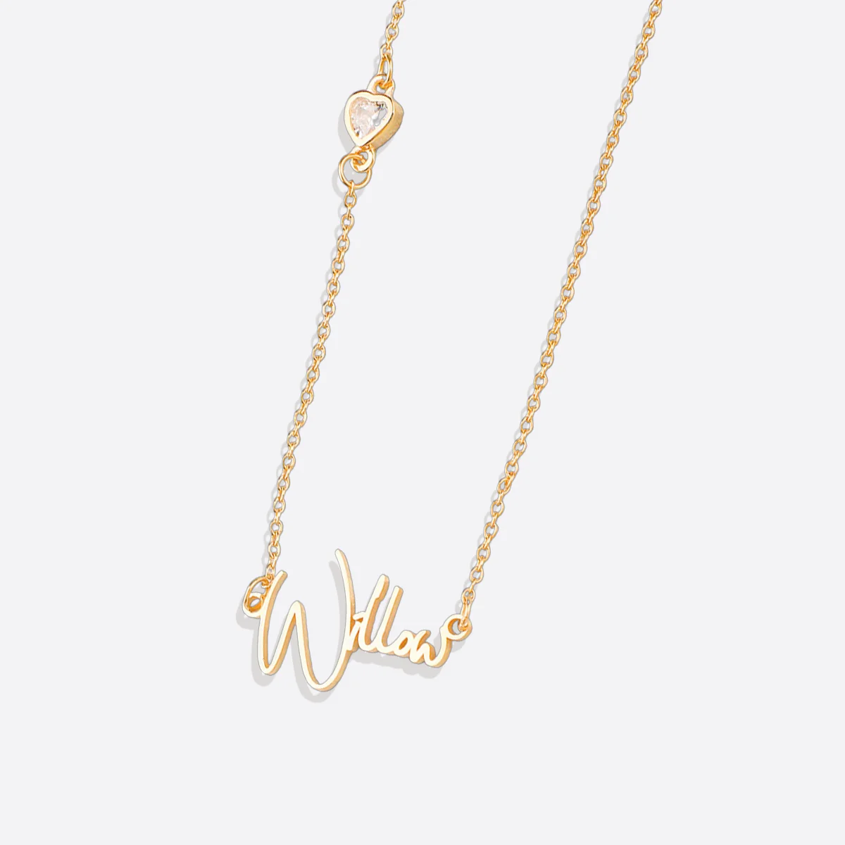 Modern Name Necklace with Heart Diamond Accent