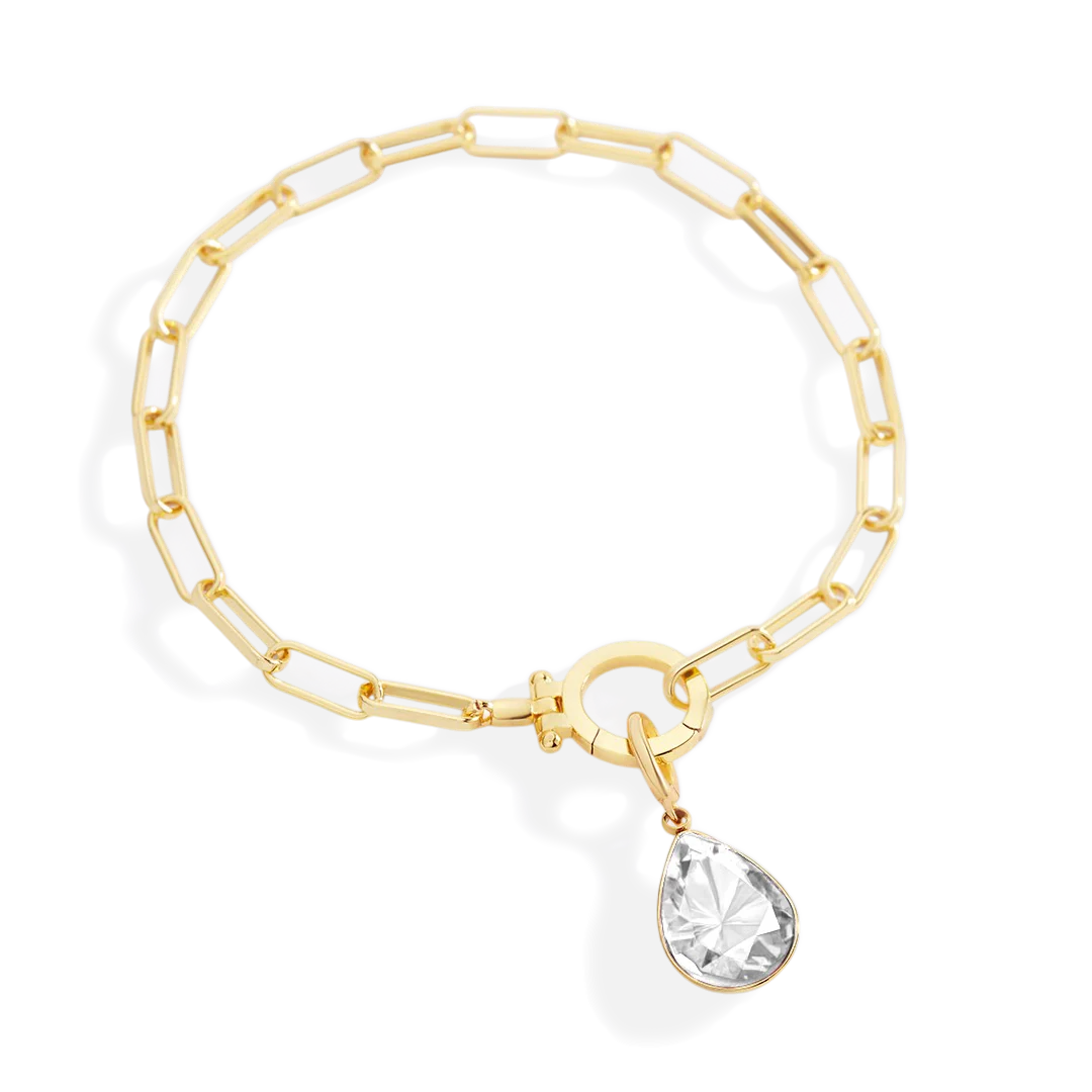 Mint Paperclip Bracelet & Teardrop Birthstone Charm