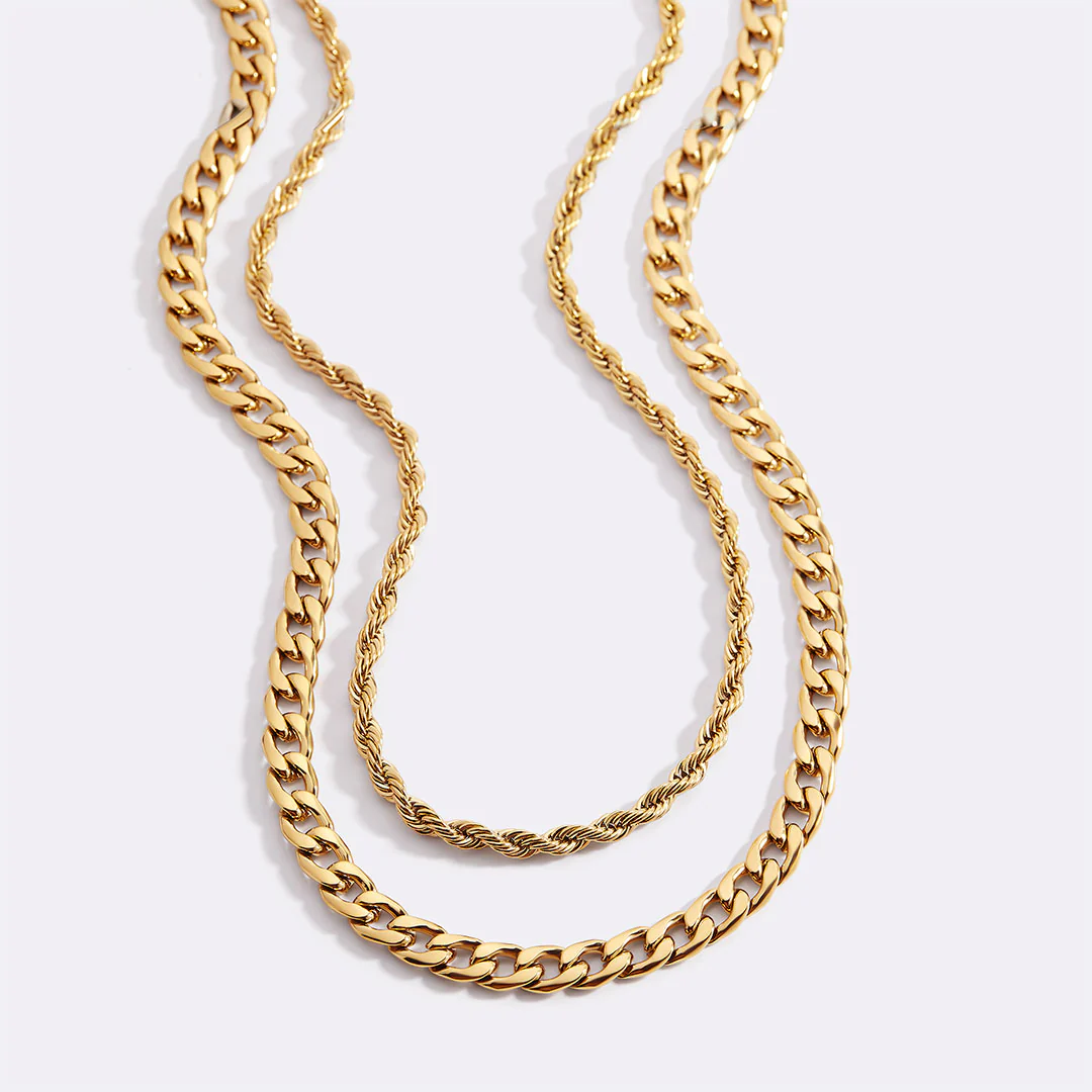 Rope & Cuban Layered Necklace Duo
