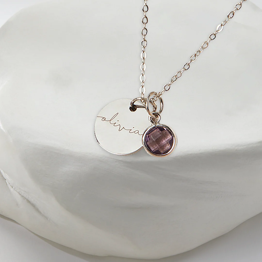 Monogram Script Birthstone Name Necklace