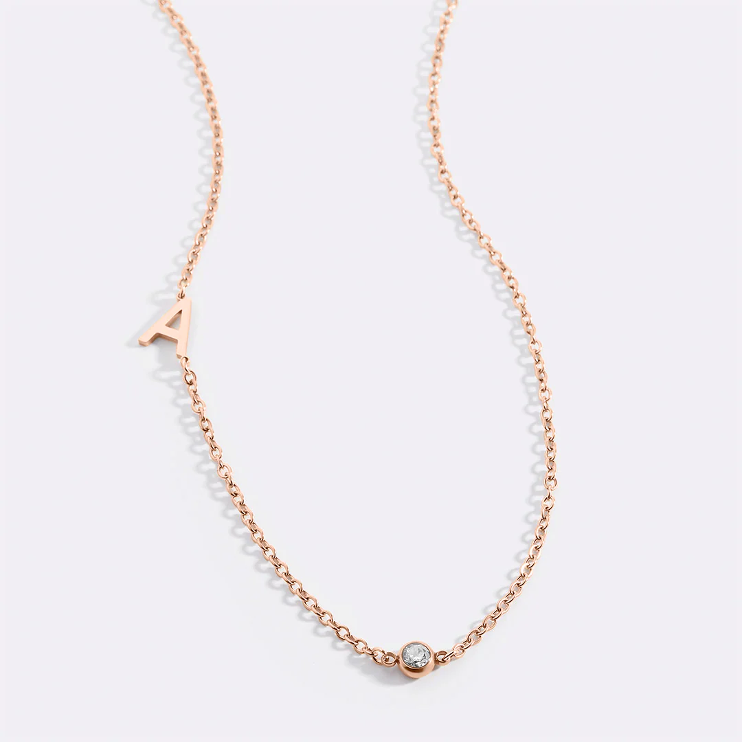 Initial Necklace with Birthstone Accent