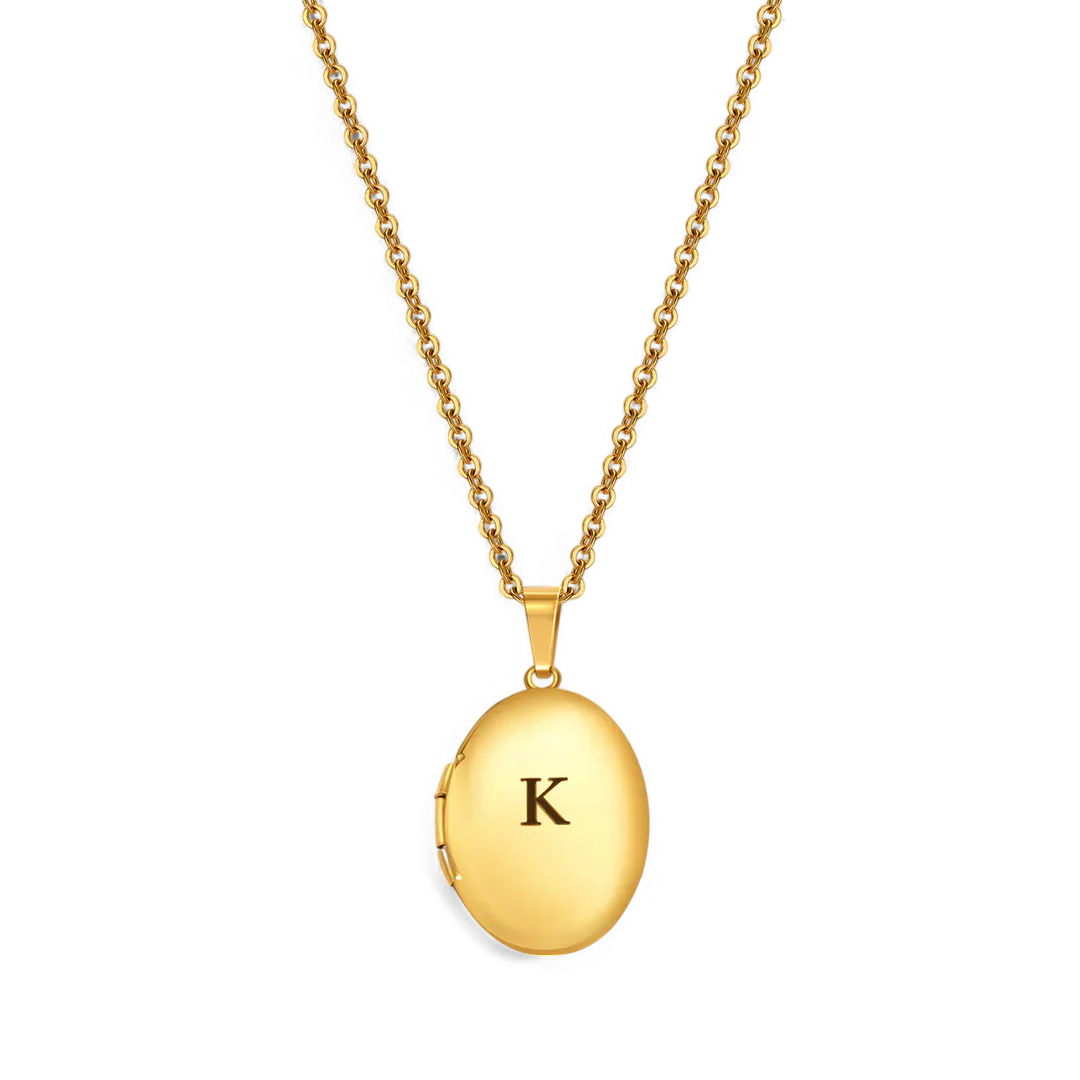Engraved Oval Photo Locket Necklace