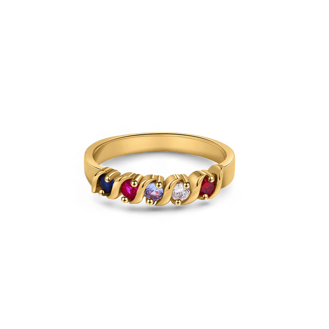 Personalized Wave Birthstones Ring