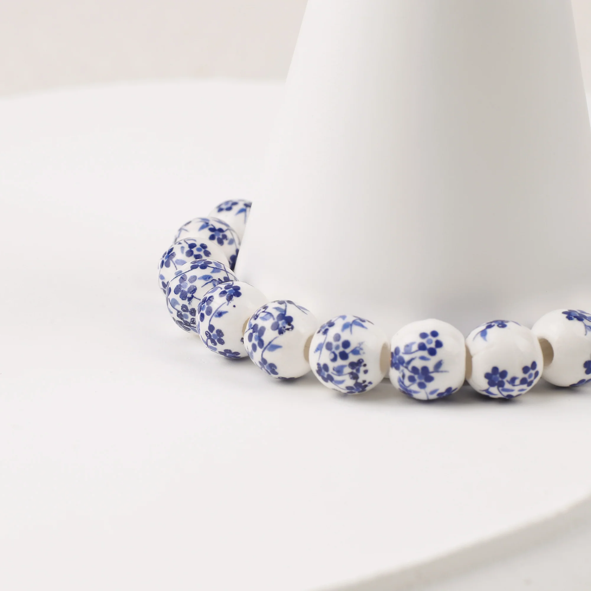 Custom Name Blue Porcelain Floral Beaded Bracelet