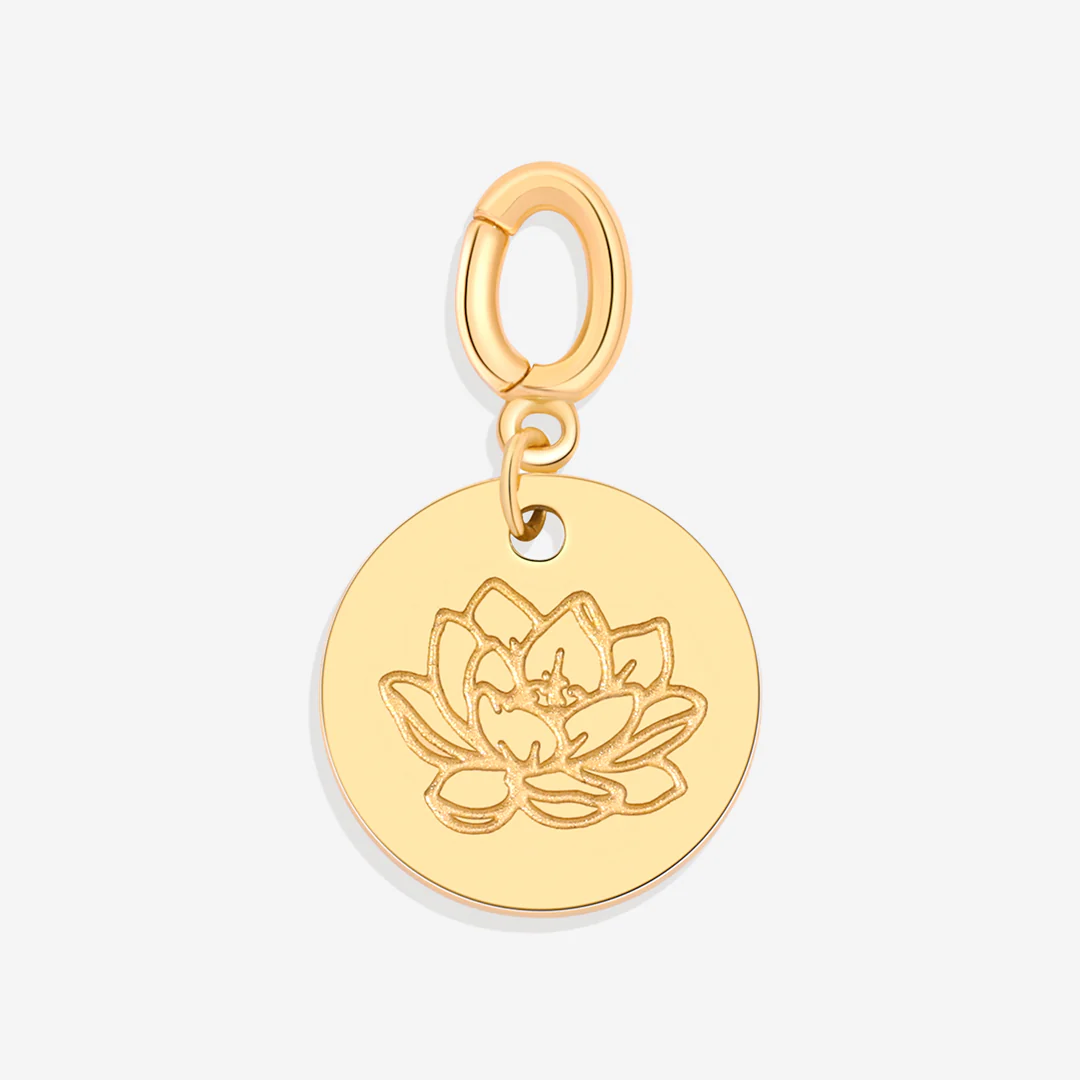 Engraved Birth Flower Disc Charm