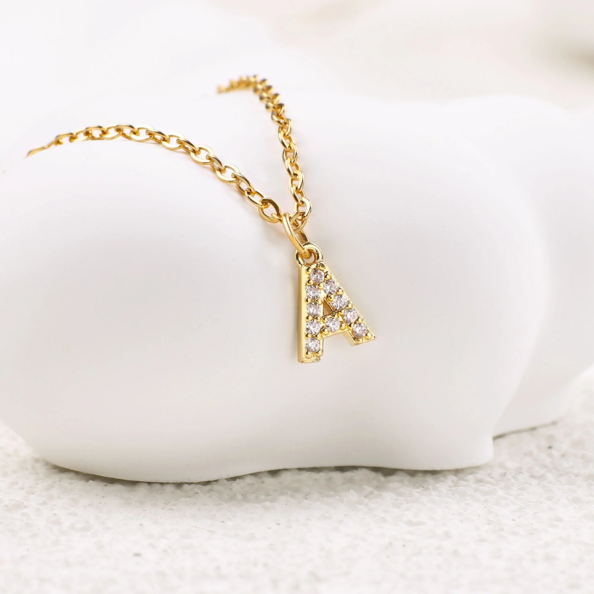 Gold Pavé Uppercase Initial Necklace