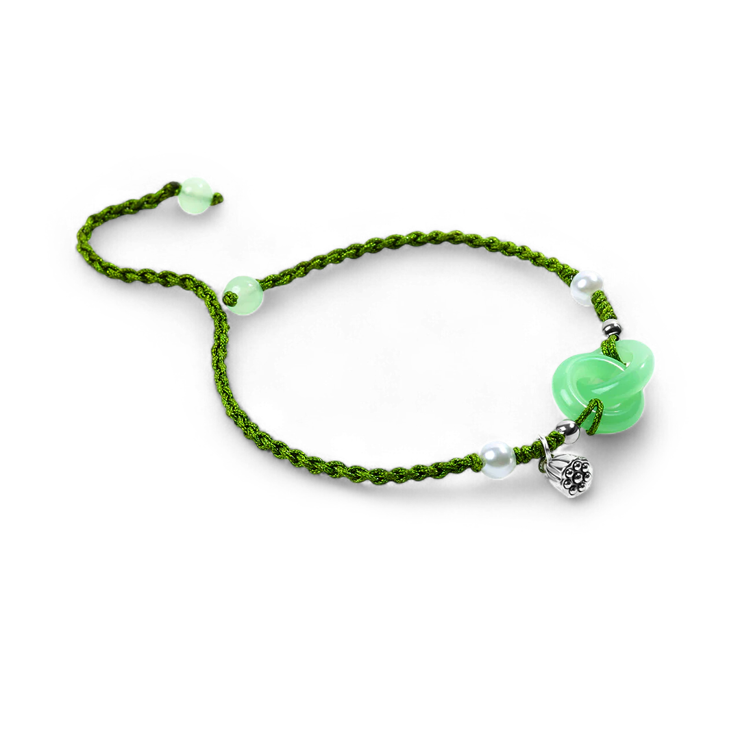 Jade Pearl & Lotus Prosperity String Bracelet