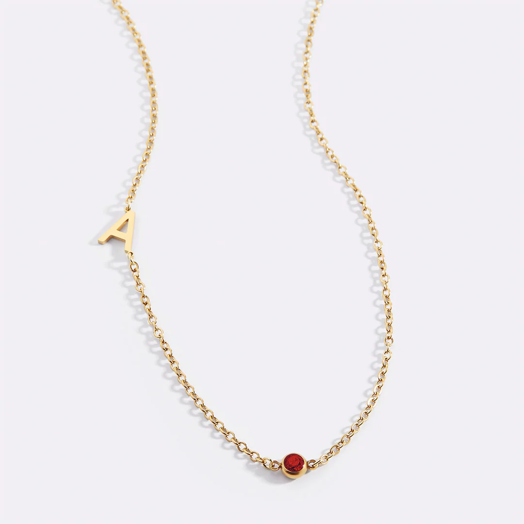Initial Necklace with Birthstone Accent