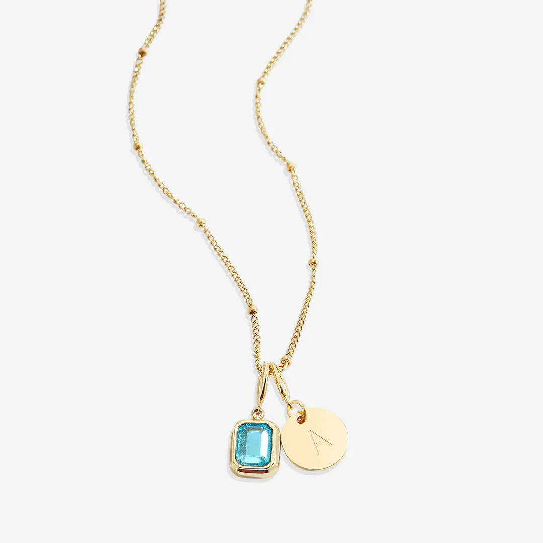 Baguette Birthstone & Initial Necklace