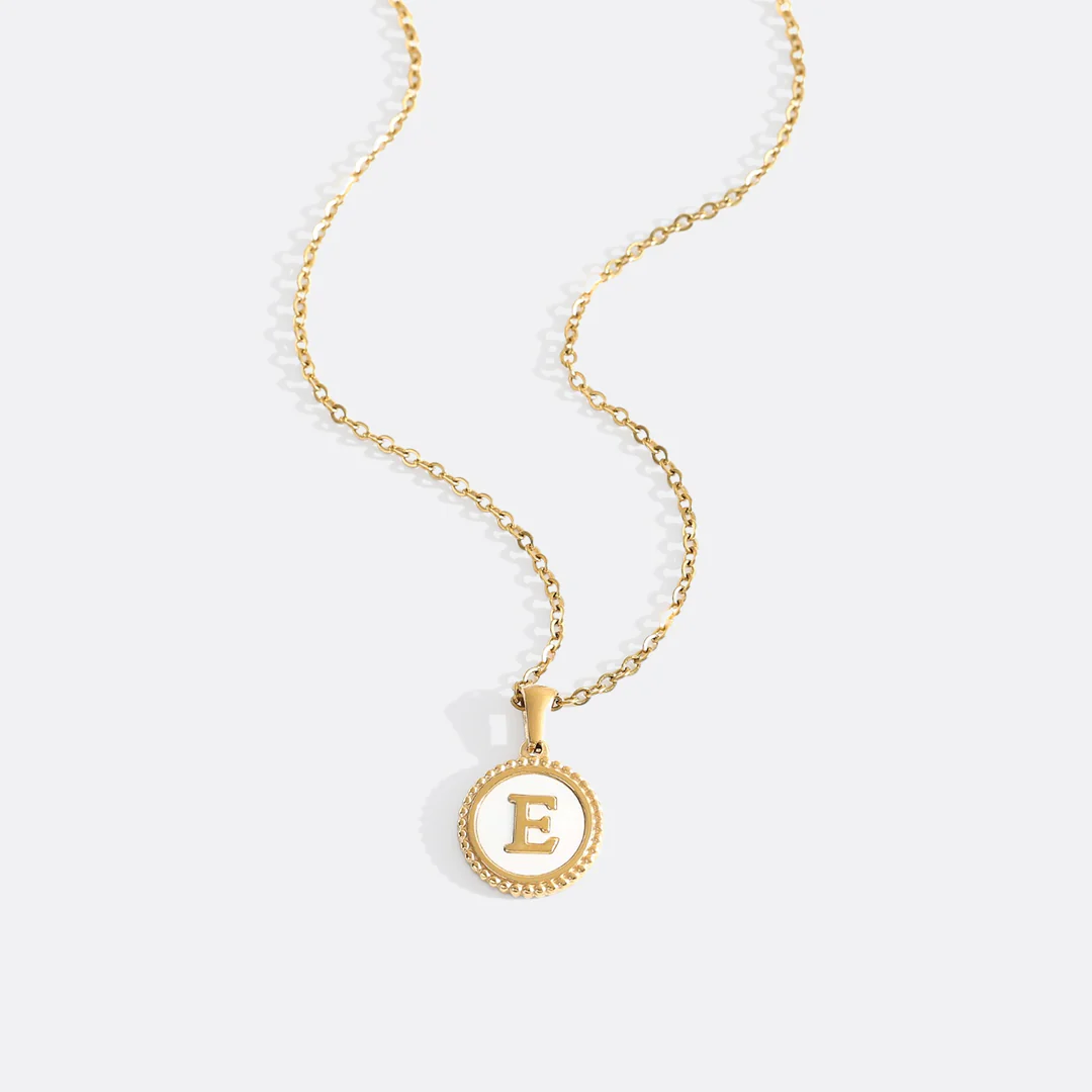 Mother of Pearl Disc Letter Necklace with Cable Chain