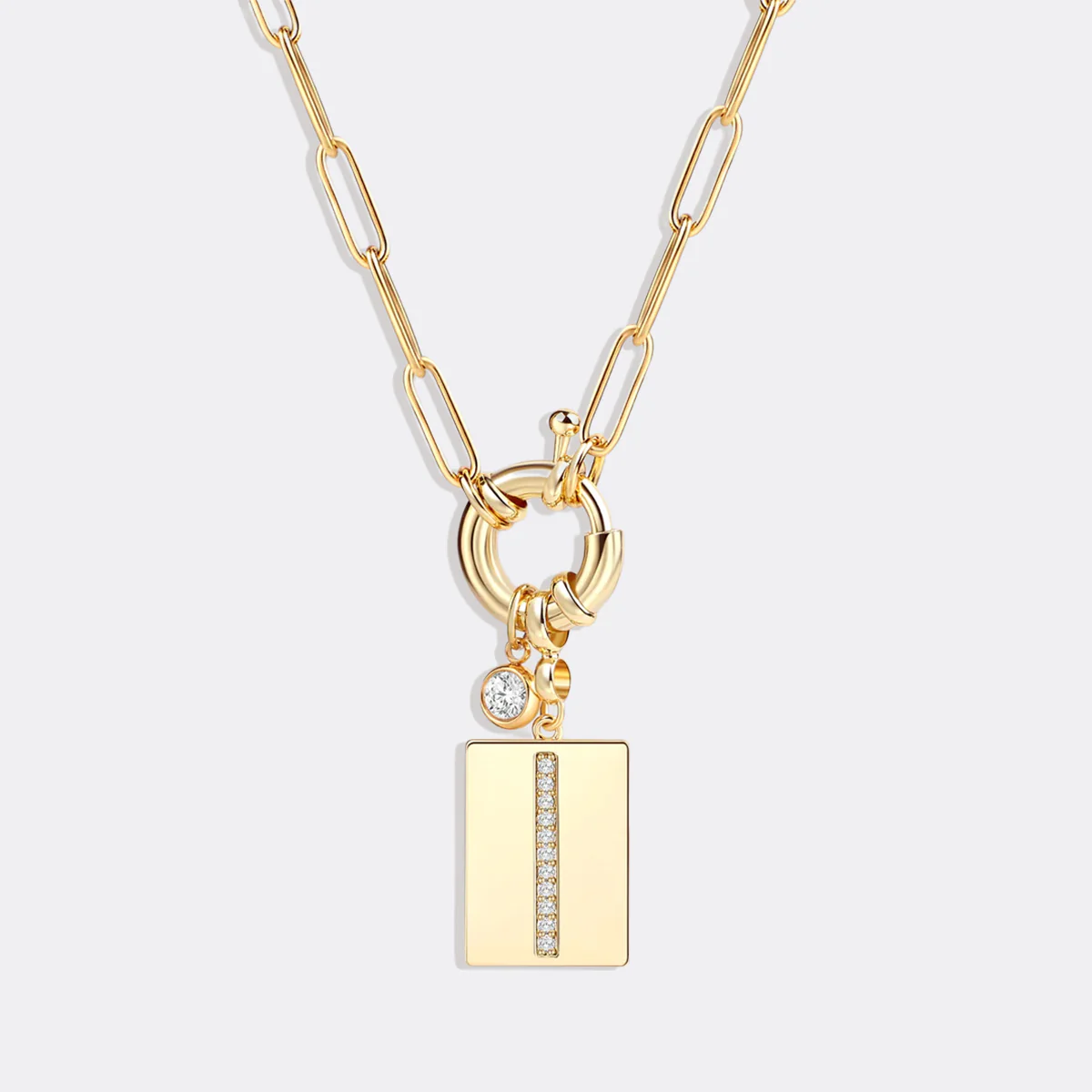 Pave Initial Pendant Necklace with Paperclip Chain