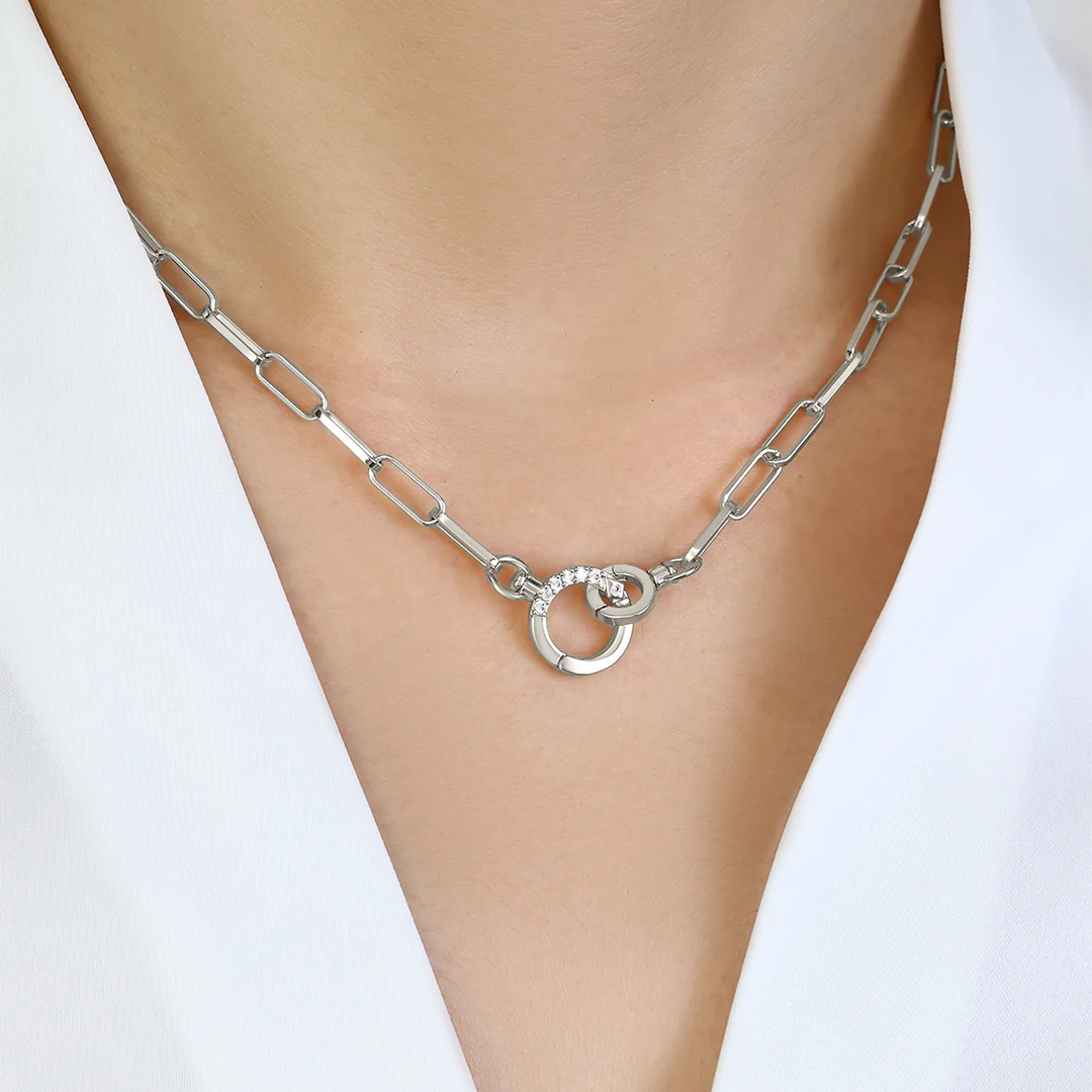 Pave Mint Paperclip Necklace