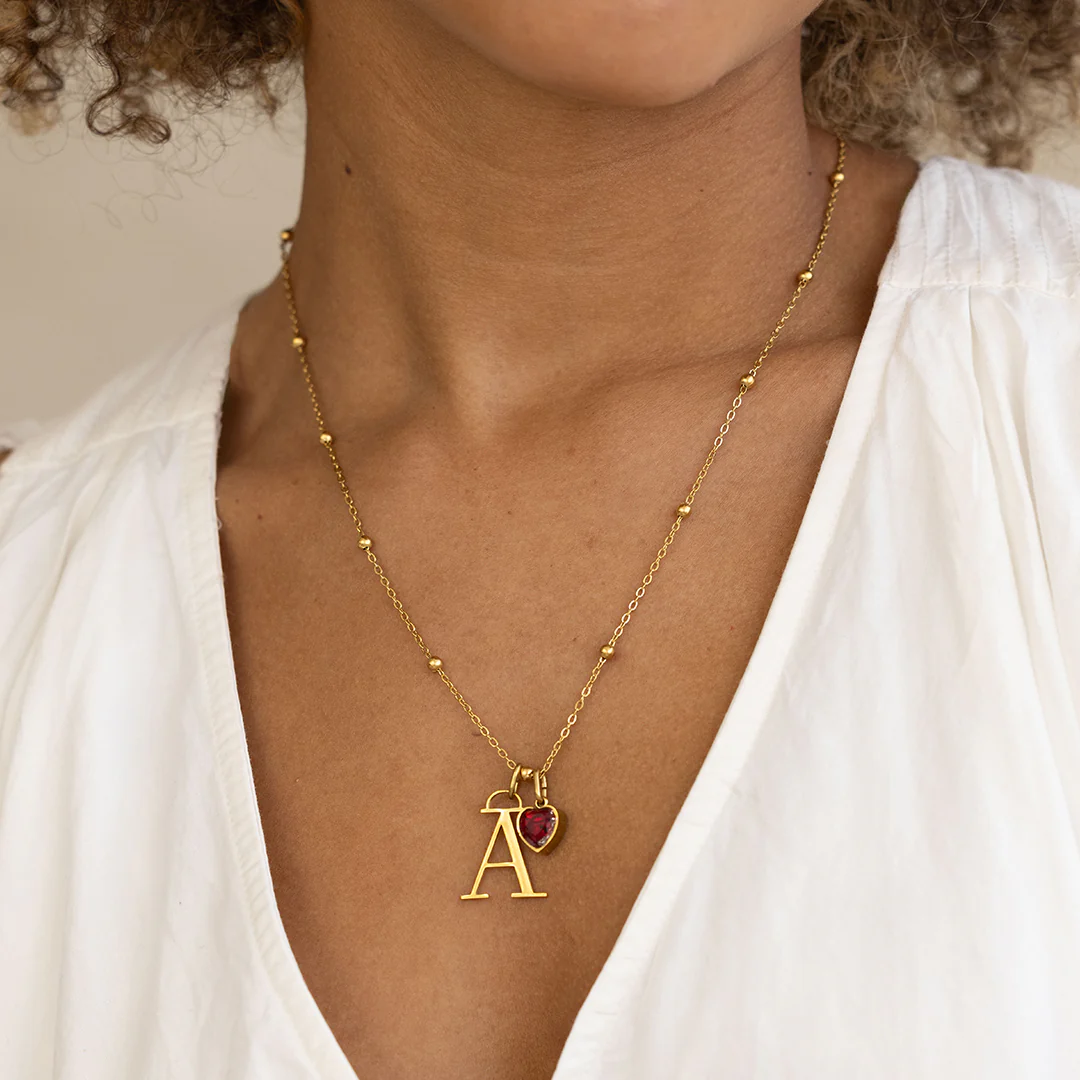 Droplet Birthstone & Initial Necklace