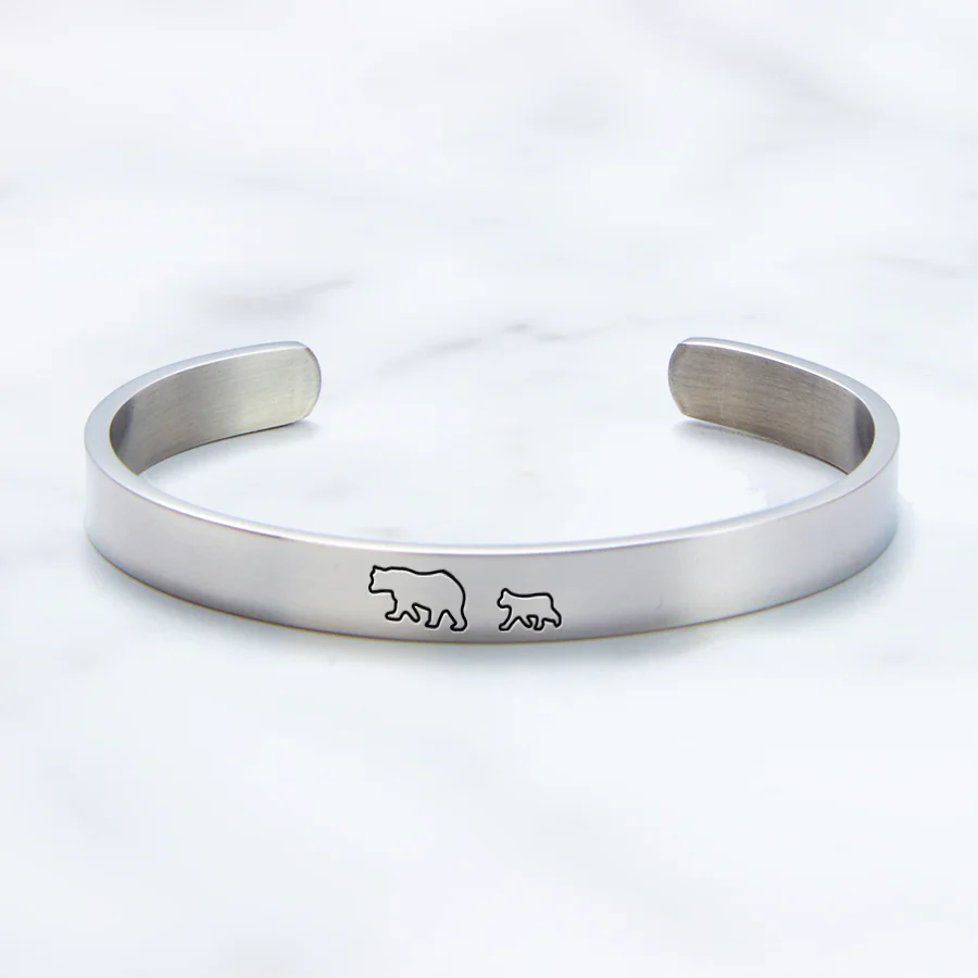 Mama Bear & Her Baby Bears Engraved Cuff Bracelet