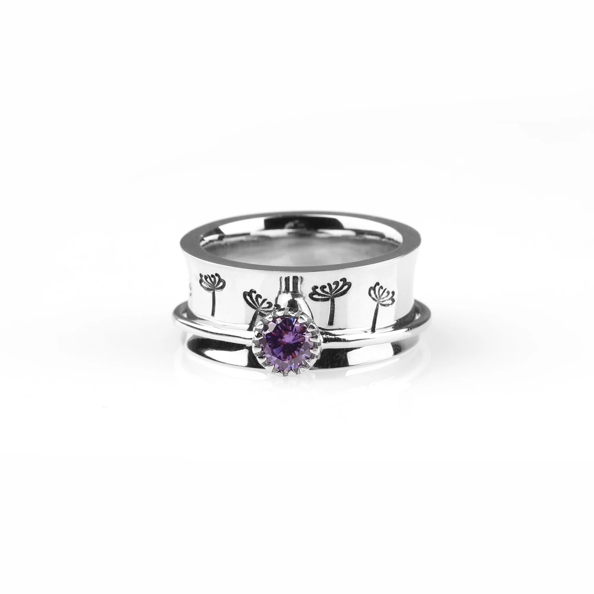 Silver Dandelion Birthstone Spinning Fidget Ring